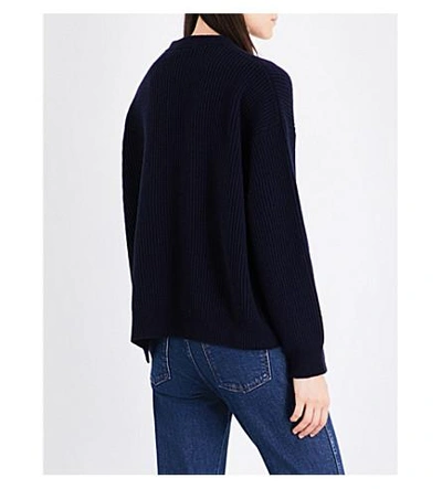 Shop Stella Mccartney Fringed Cashmere And Wool-blend Sweater In Ink