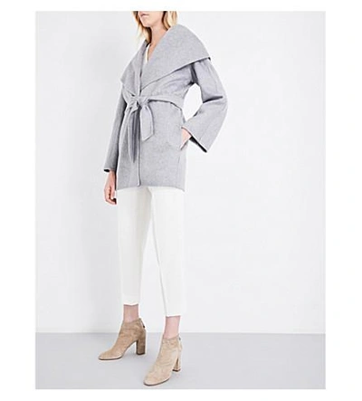 Shop Max Mara Paglie Cashmere Wrap Coat In Grey