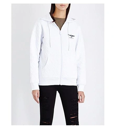 Shop Boy London Quilted Zip-up Cotton-jersey Hoody In White