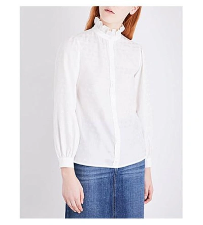 Shop A.w.a.k.e. Ruffled Collar Cotton And Silk-blend Blouse In Ivory