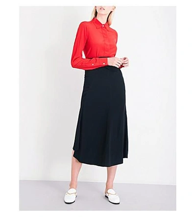 Shop Victoria Beckham Waist Drape Fluid Crepe Midi Skirt In Black