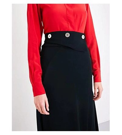 Shop Victoria Beckham Waist Drape Fluid Crepe Midi Skirt In Black