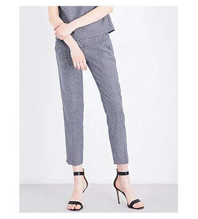 Shop Max Mara Astrale Cropped Houndstooth Wool-blend Pants In Navy