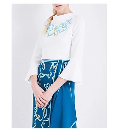 Shop Peter Pilotto Embroidered Crepe Top In White