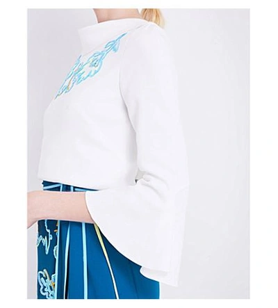 Shop Peter Pilotto Embroidered Crepe Top In White