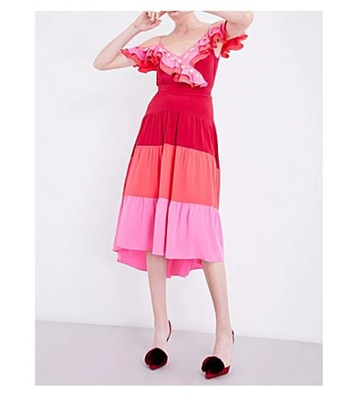 Shop Peter Pilotto Tiered Silk Skirt In Pink
