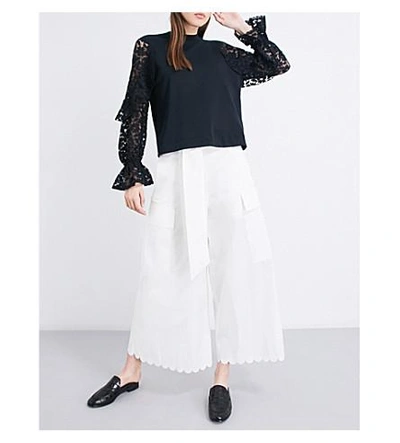 Shop See By Chloé Lace-sleeve Cotton-jersey Top In Black