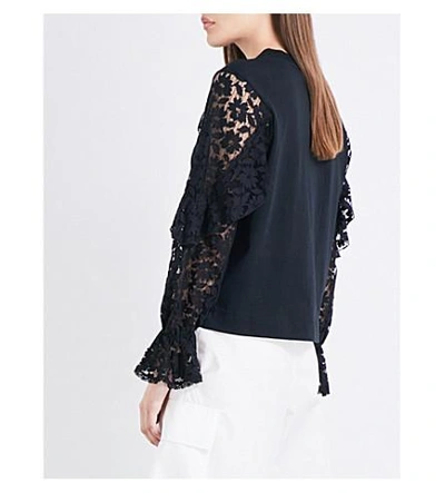 Shop See By Chloé Lace-sleeve Cotton-jersey Top In Black