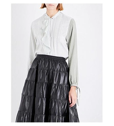 Shop Jw Anderson Striped Frill-panel Silk Shirt In Apple