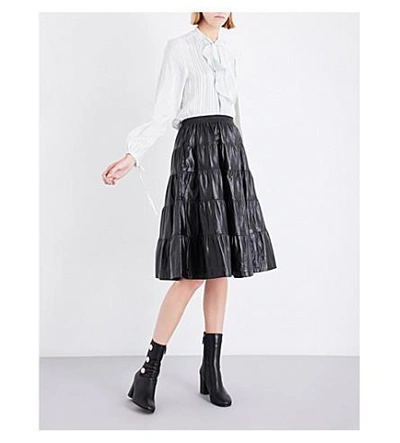 Shop Jw Anderson Striped Frill-panel Silk Shirt In Apple