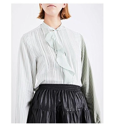 Shop Jw Anderson Striped Frill-panel Silk Shirt In Apple