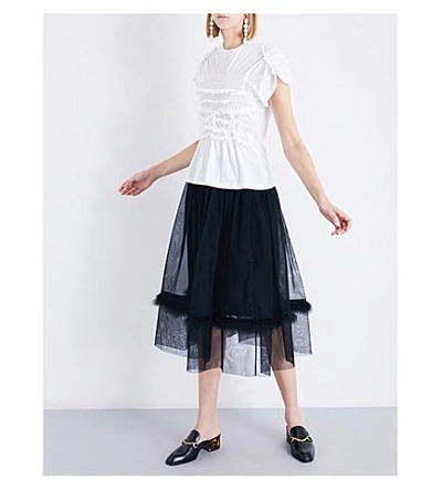 Shop Simone Rocha Smocked Cotton-jersey T-shirt In White