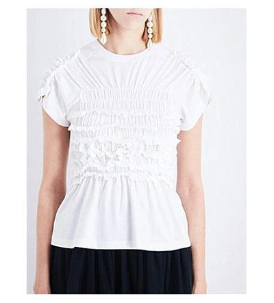 Shop Simone Rocha Smocked Cotton-jersey T-shirt In White