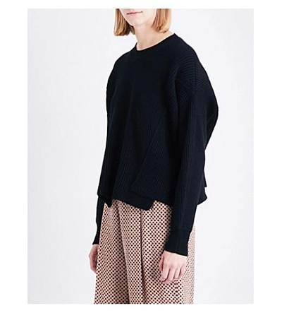 Shop Stella Mccartney Dropped-shoulder Ribbed Knitted Sweater In Black