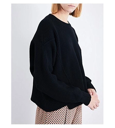 Shop Stella Mccartney Dropped-shoulder Ribbed Knitted Sweater In Black