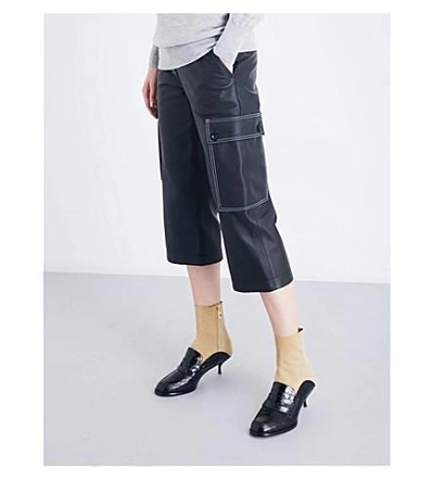 Shop Loewe Wide Cropped High-rise Leather Pants In Black
