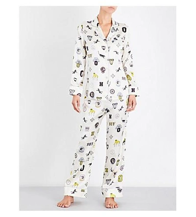 Shop Olivia Von Halle Lila Crystal Silk-satin Pyjama Set