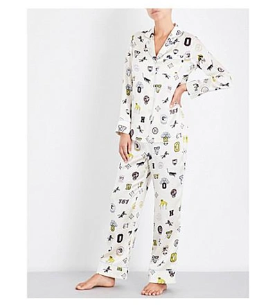 Shop Olivia Von Halle Lila Crystal Silk-satin Pyjama Set