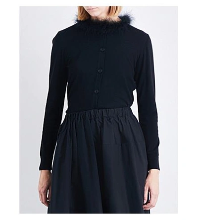 Shop Simone Rocha Feather-trim Wool Silk And Cashmere Cardigan In Black