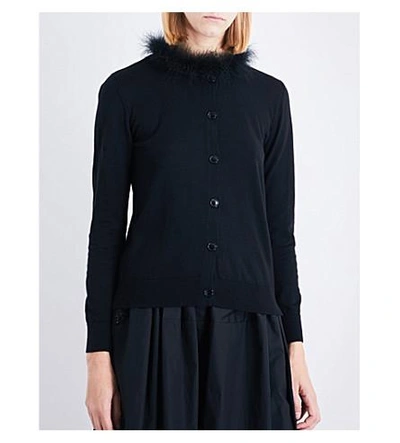 Shop Simone Rocha Feather-trim Wool Silk And Cashmere Cardigan In Black