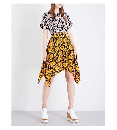 Shop Kenzo Floral-print Asymmetric Silk-crepe Dress In Multicoloured