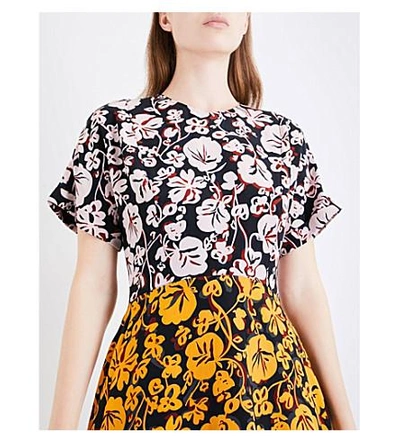 Shop Kenzo Floral-print Asymmetric Silk-crepe Dress In Multicoloured