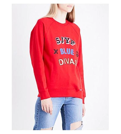 Shop Sjyp Logo-print Cotton-jersey Sweatshirt In Red