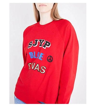 Shop Sjyp Logo-print Cotton-jersey Sweatshirt In Red