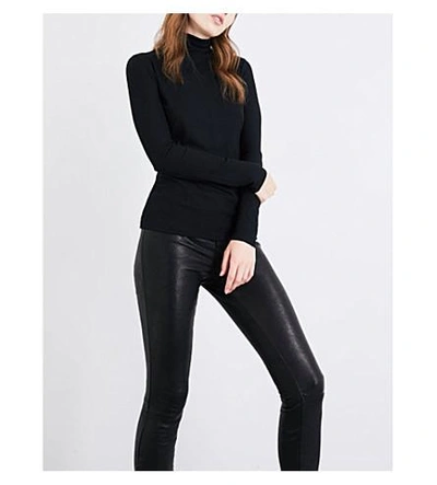 Shop Vince Turtleneck Ribbed Jersey Top In Black