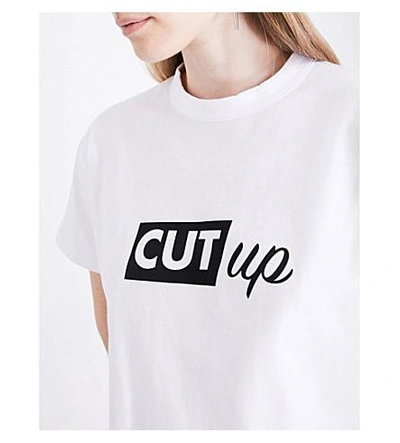 Shop Sacai Cut Up Cotton-jersey T-shirt In White