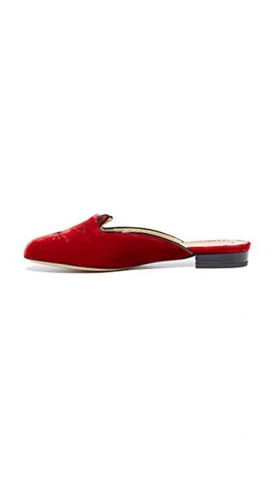 Shop Charlotte Olympia Kitty Slipper Mules In Red/gold