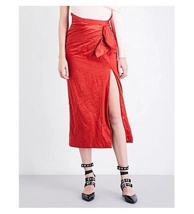 Shop Monse Bow-detail Creased High-rise Cottton-blend Skirt In Paprika