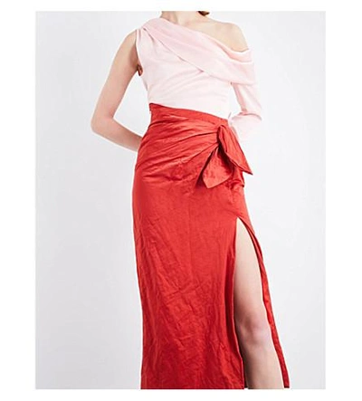 Shop Monse Bow-detail Creased High-rise Cottton-blend Skirt In Paprika