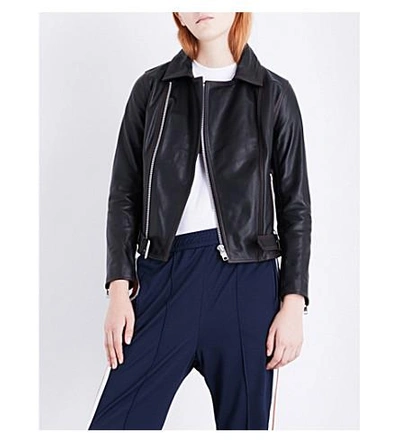 Shop Ganni Tatin Leather Jacket In Black