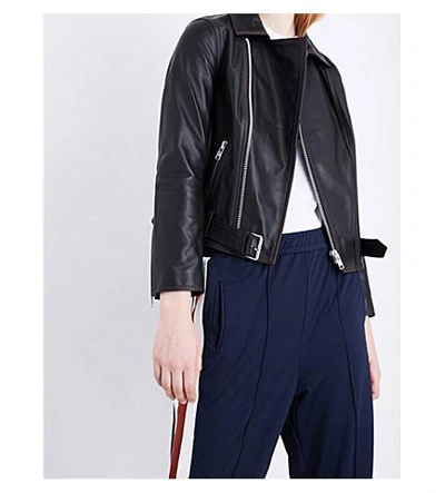 Shop Ganni Tatin Leather Jacket In Black