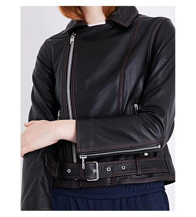 Shop Ganni Tatin Leather Jacket In Black