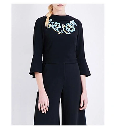 Shop Peter Pilotto Embroidered Crepe Top In Black