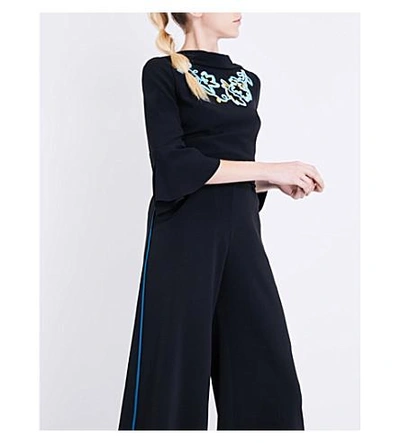 Shop Peter Pilotto Embroidered Crepe Top In Black