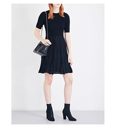 Shop Valentino Ruffle-trim Knitted Skater Dress In Black
