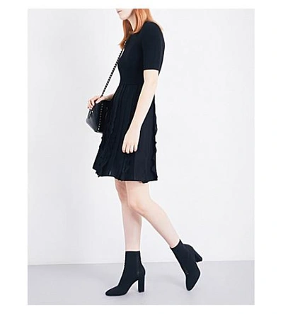 Shop Valentino Ruffle-trim Knitted Skater Dress In Black