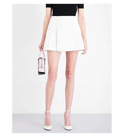 Shop Valentino Pleated Wool And Cashmere-blend Mini Skirt In Ivory