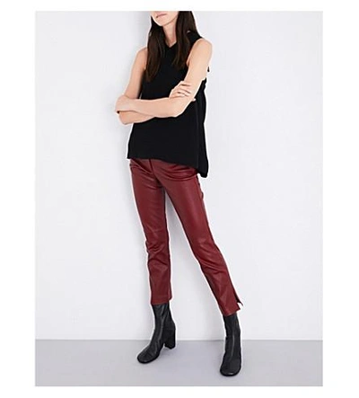 Shop Helmut Lang Skinny Straight Leather Pants In Ruby