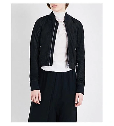 Shop Rick Owens Cropped Leather Bomber Jacket In Black