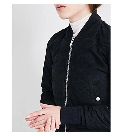 Shop Rick Owens Cropped Leather Bomber Jacket In Black