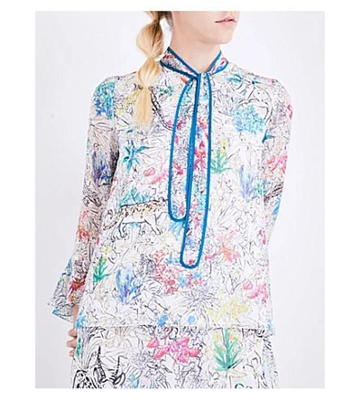 Shop Peter Pilotto Floral-print Silk-georgette Blouse In White