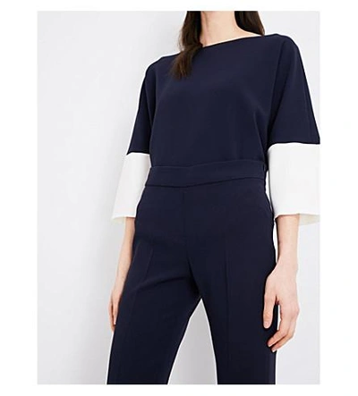 Shop Max Mara Alcano Straight Crepe Pants In Navy