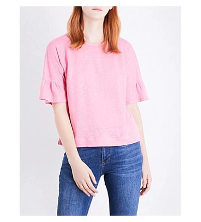 Shop Whistles Frilled Linen Top In Pink