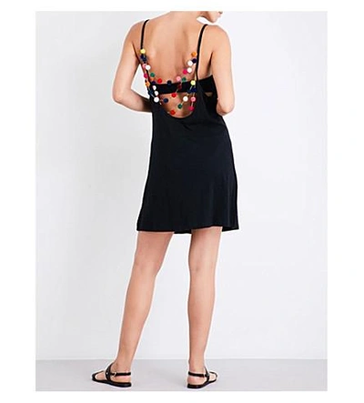 Shop Pitusa Pompom Cotton-blend Dress In Black