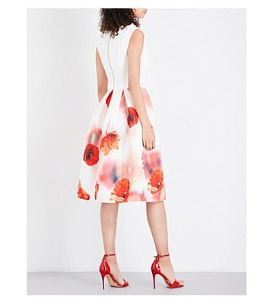 Shop Ted Baker Micla Floral Fit-and-flare Satin And Twill Dress In White