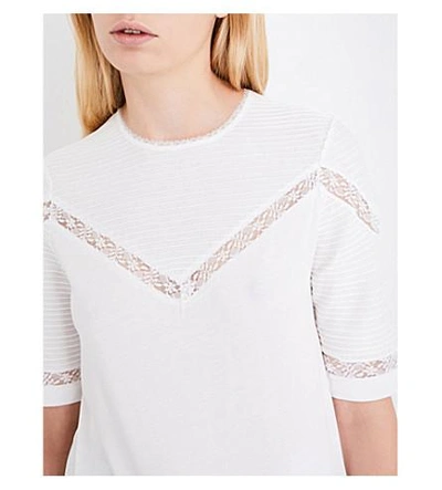 Shop Maje Tasha Cotton-blend T-shirt In Ecru